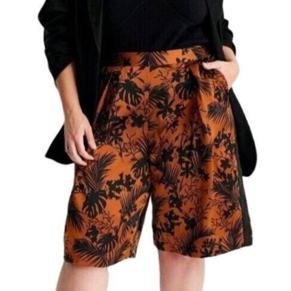 Future Collective Burnt Orange & Black  Tropical Print High-Rise Bermuda Shorts